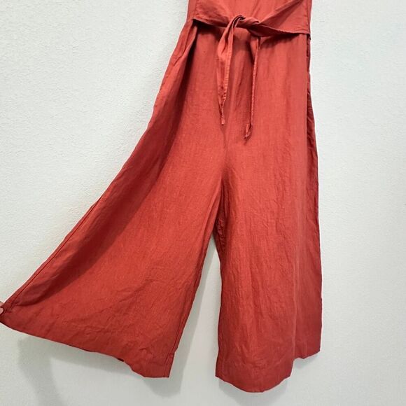 MagicLinen 100% Linen Sleeveless Wide Leg Jumpsuit Terracotta Size L Minimalist - Picture 11 of 15